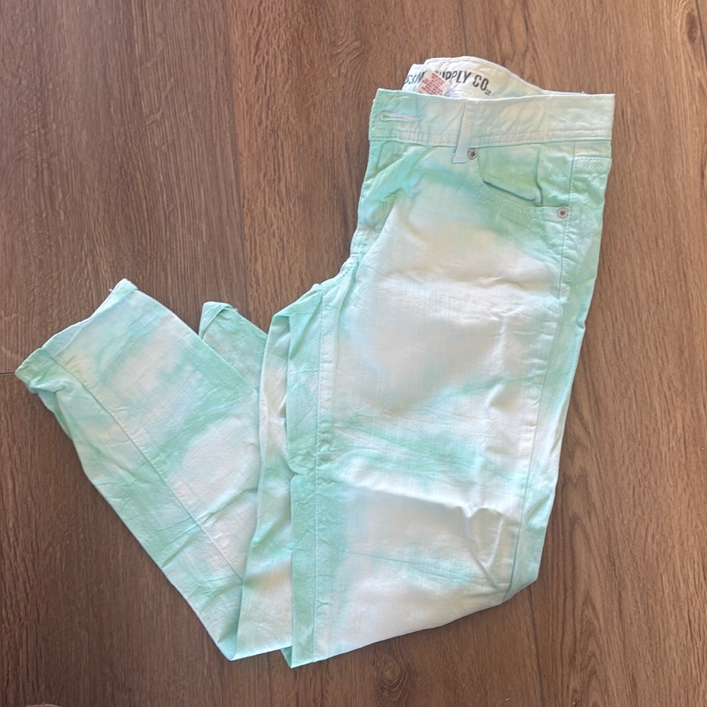 Green tie dye skinny jeans